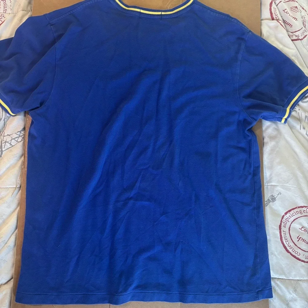 Polo Ralph Laurent T Shirt Mens XL Blue Yellow Trim Pique Cotton Short Sleeve Te